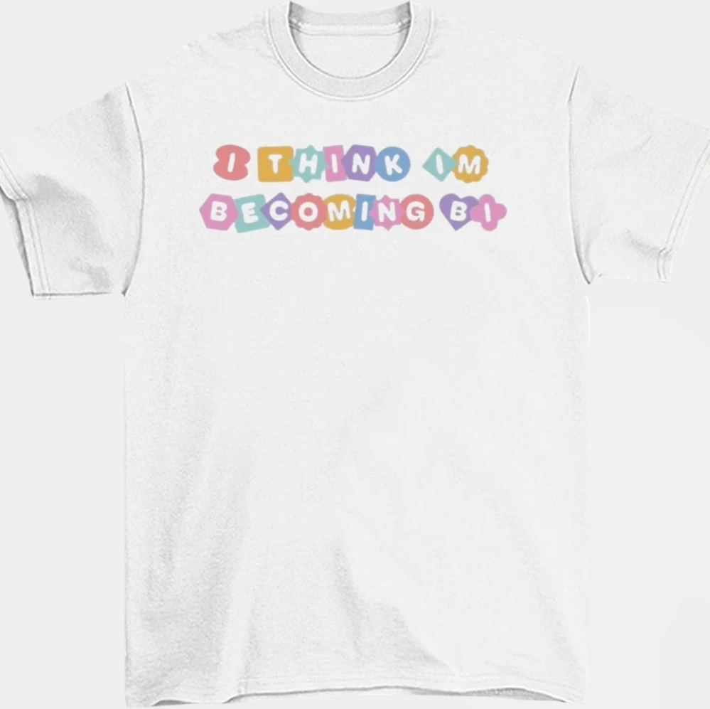 I Think Im Becoming Bi Tee, Cute Pastel Bisexual Pride Shirt, Retro Lettering Graphic T-Shirt