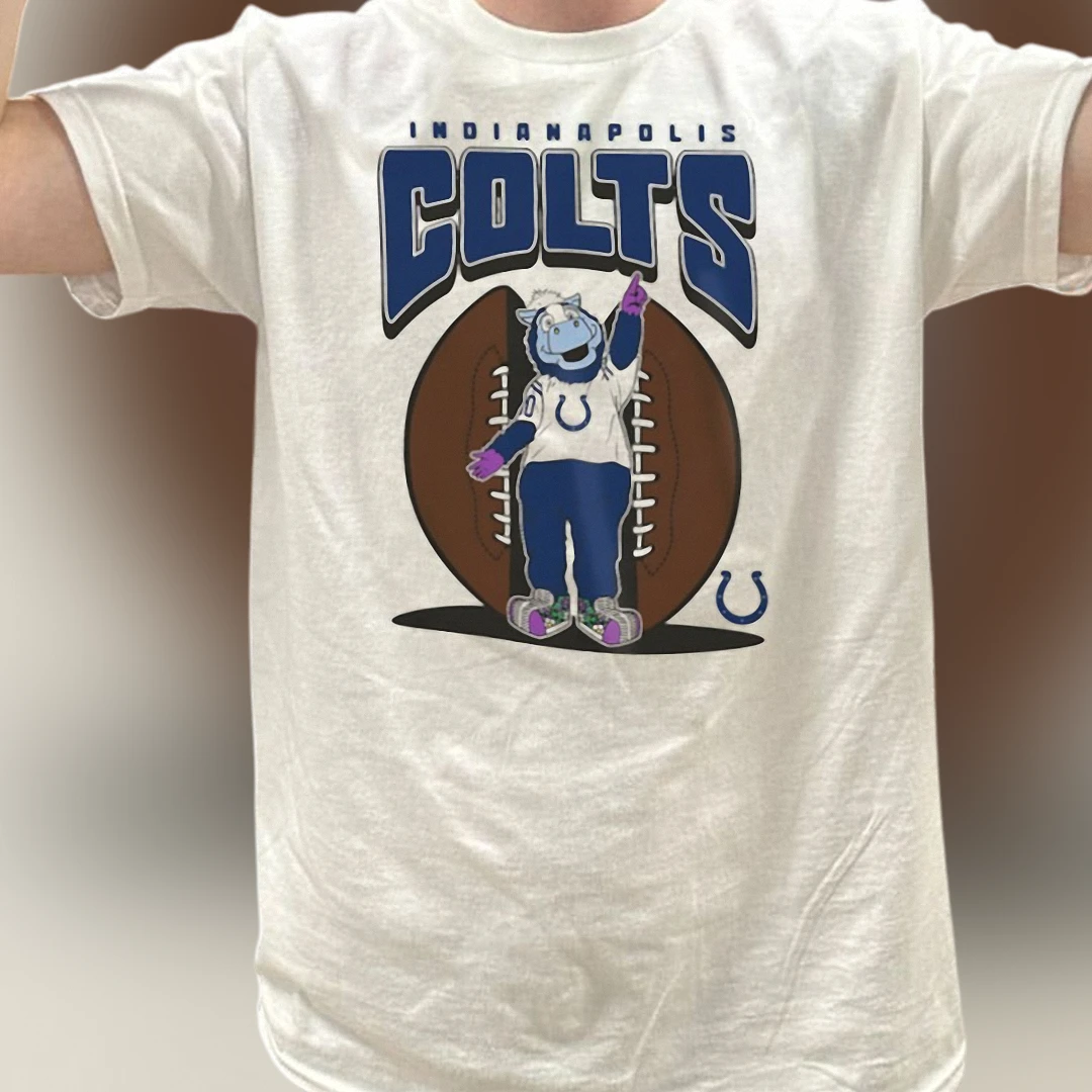 Indianapolis Colts Mascot Blue Football Graphic Tee, Vintage Style Game Day T-Shirt for NFL Fans