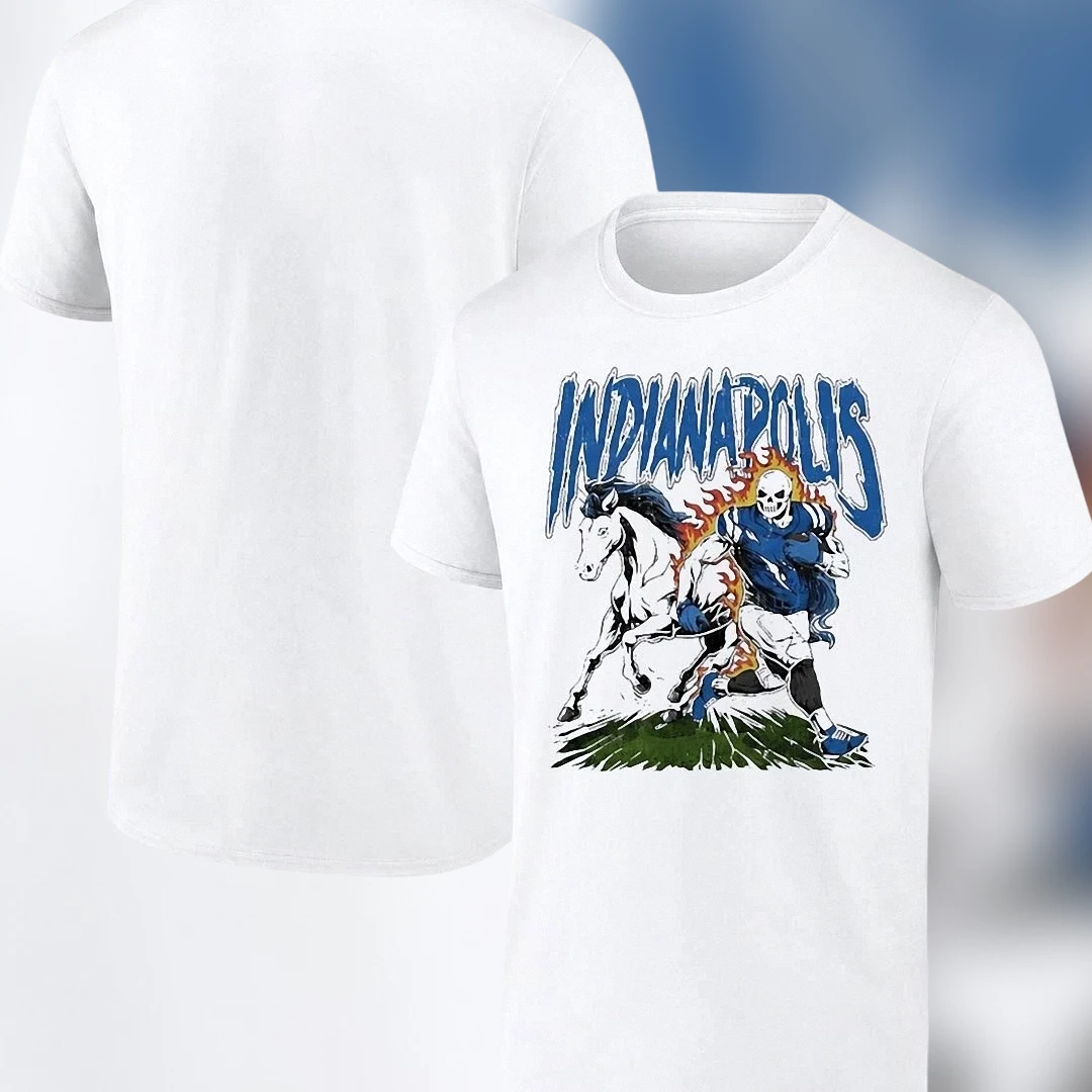 Indianapolis Football Flaming Skeleton Horse Tee, Vintage Indy Sports Graphic Fan T-Shirt