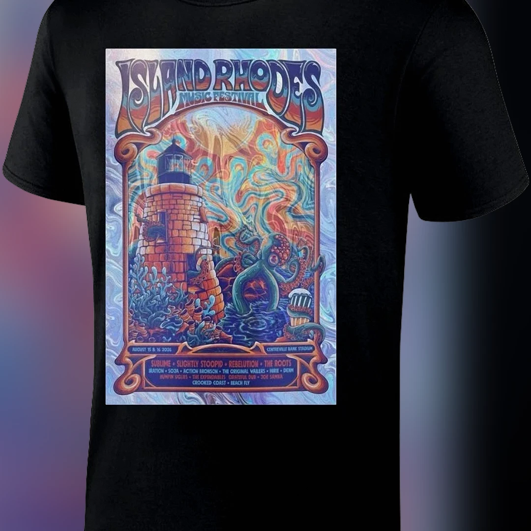 Island Rhodes Music Festival 2026 Tee Psychedelic Lighthouse Concert Poster Shirt, Centreville Bank Stadium Souvenir Merch
