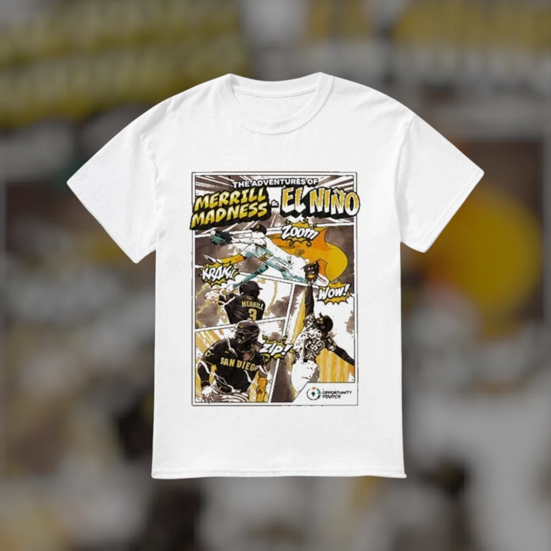 Jackson Merrill Madness And El Nino San Diego Baseball Retro Comic Tee