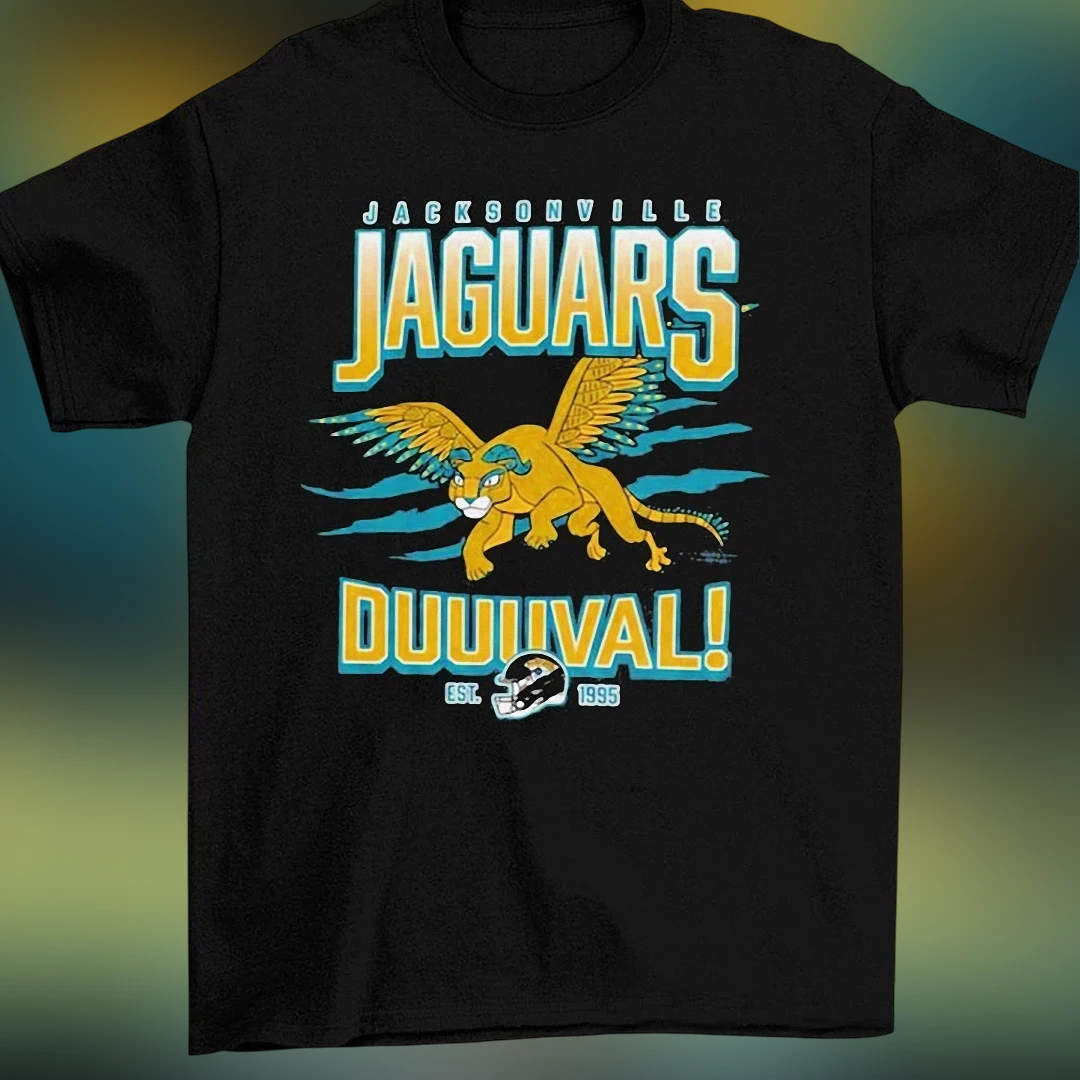 Jacksonville Jaguars Duuuval Est 1995 Graphic Tee, Retro Winged Mascot Football Game Day Shirt for Fans