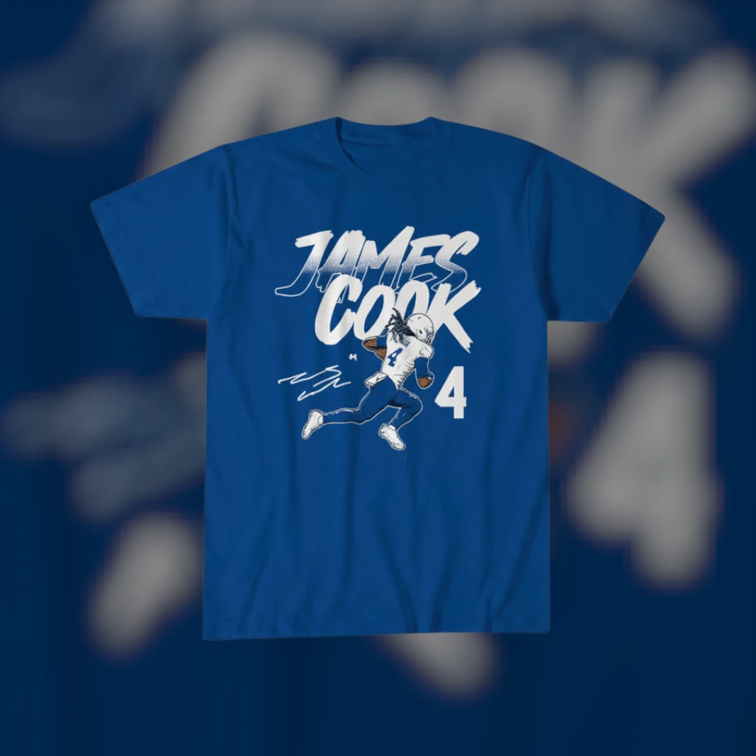 James Cook 4 Buffalo Football Fan Tee Signature of James Cook Game Day Shirt