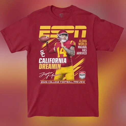 Jayden Maiava Aloha World California Dreamin College Football Tee, USC Trojans Quarterback Fan Shirt
