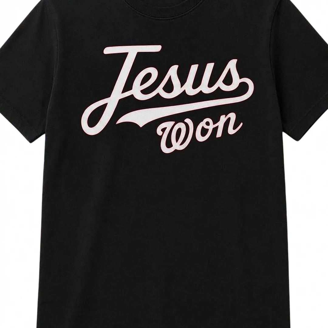Jesus Won Tee Script Graphic Faith Christian Apparel Gift