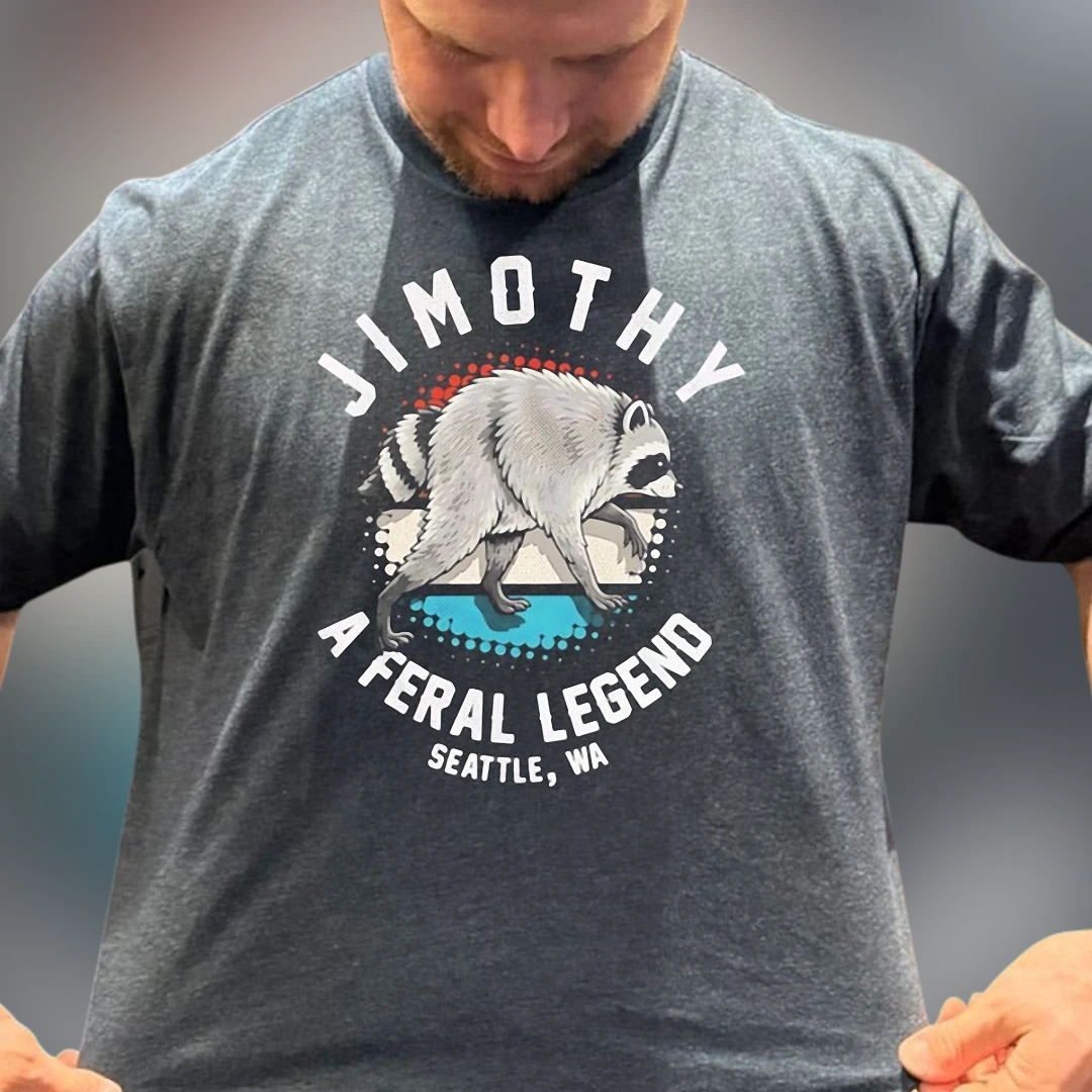 Jimothy A Feral Legend Seattle WA Tee, Vintage Raccoon Graphic T-Shirt