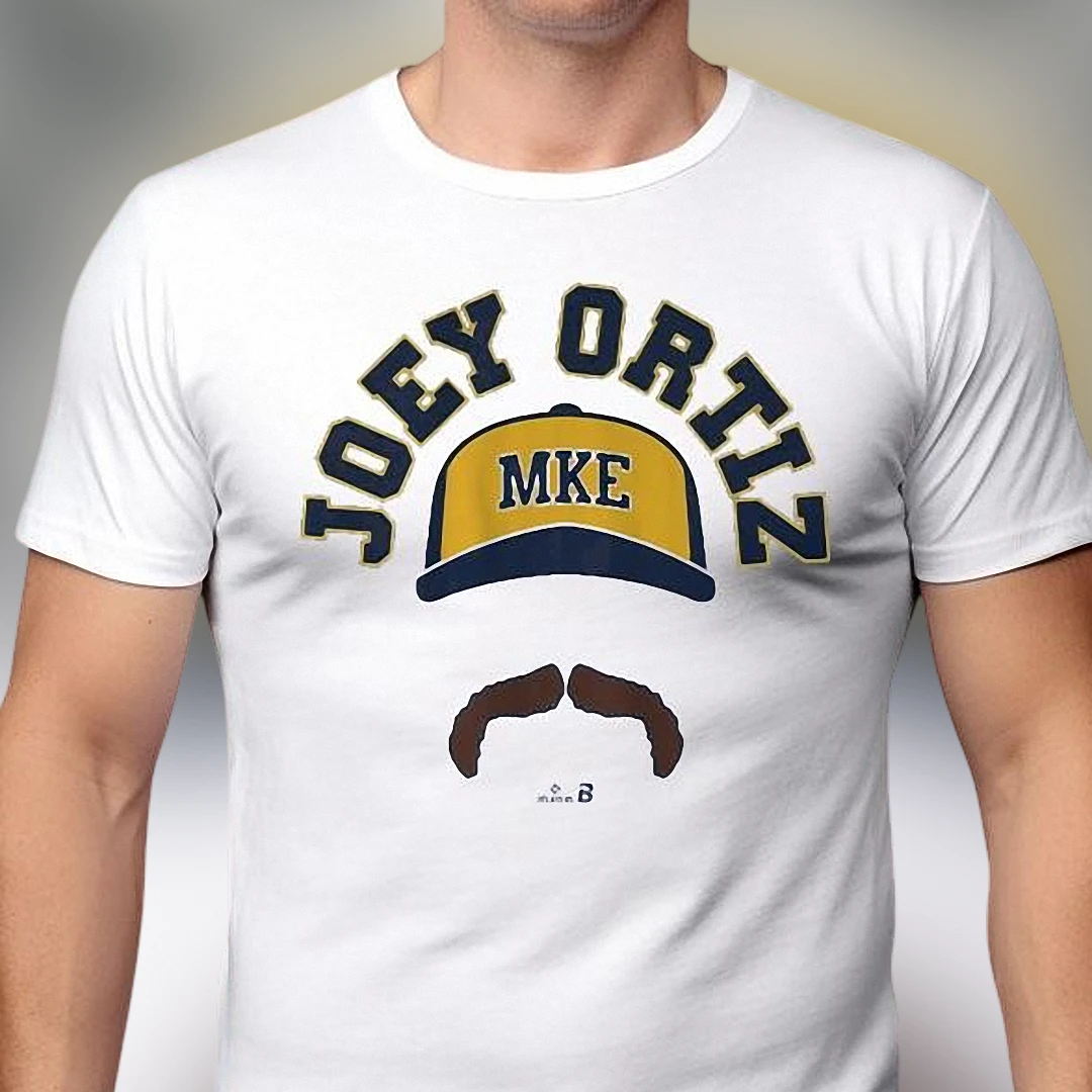 Joey Ortiz MKE Baseball Mustache Tee, Milwaukee Baseball Fan Graphic T-Shirt
