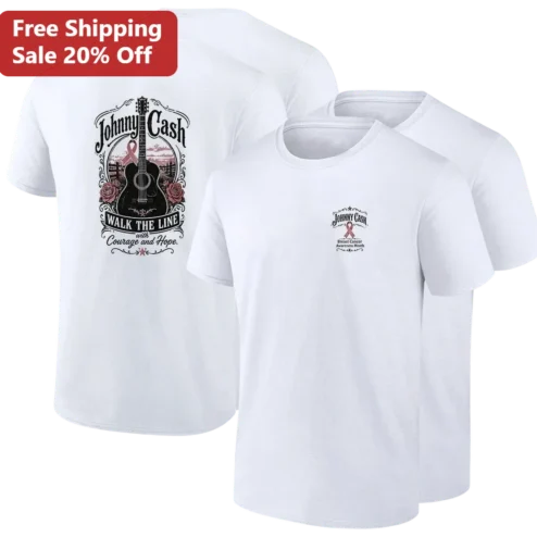 Johnny Cash Walk the Line with Courage and Hope Tee, Breast Cancer Awareness Month Shirt, Pink Ribbon Country Music Gift for Fans