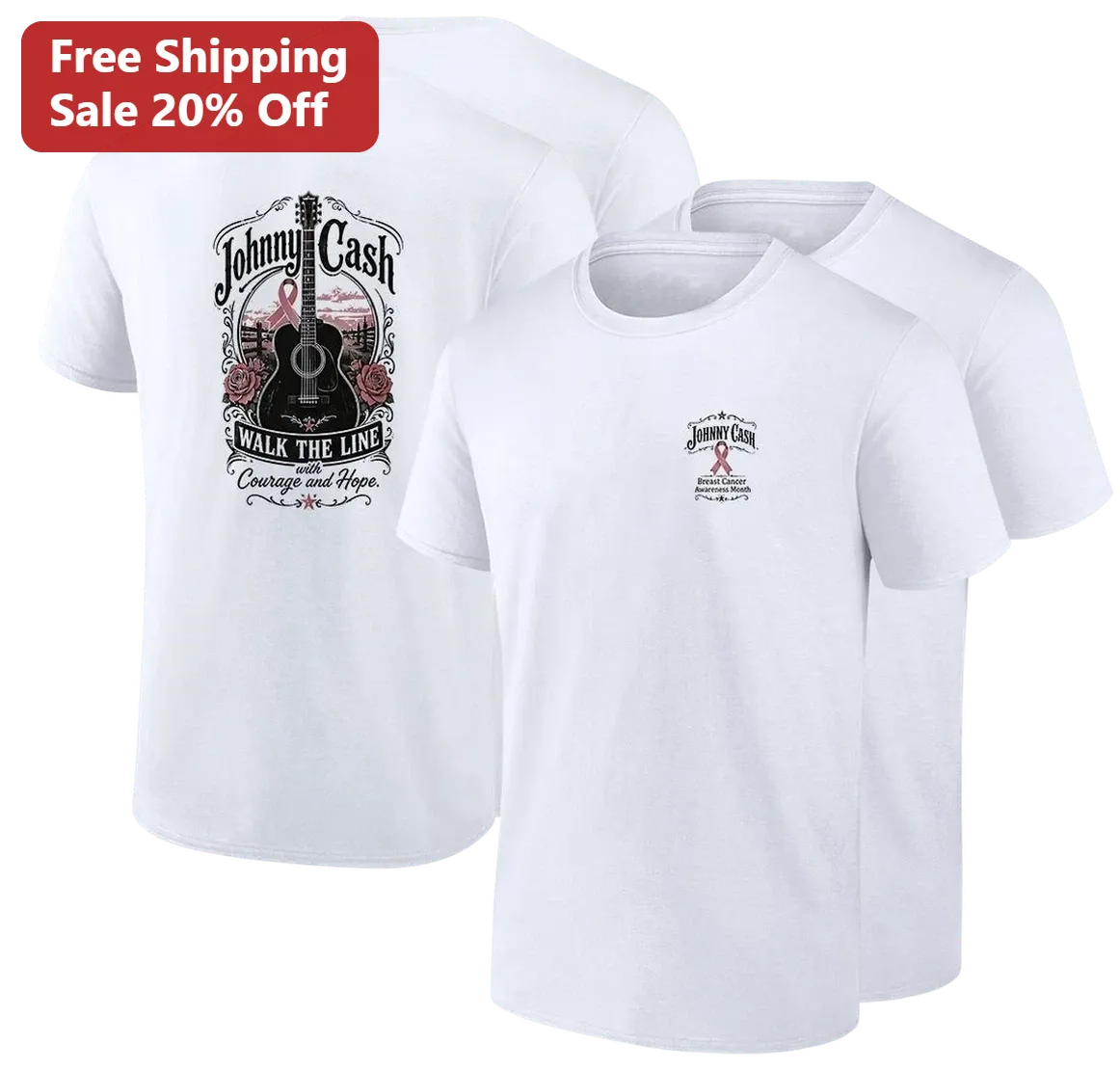 Johnny Cash Walk the Line with Courage and Hope Tee, Breast Cancer Awareness Month Shirt, Pink Ribbon Country Music Gift for Fans
