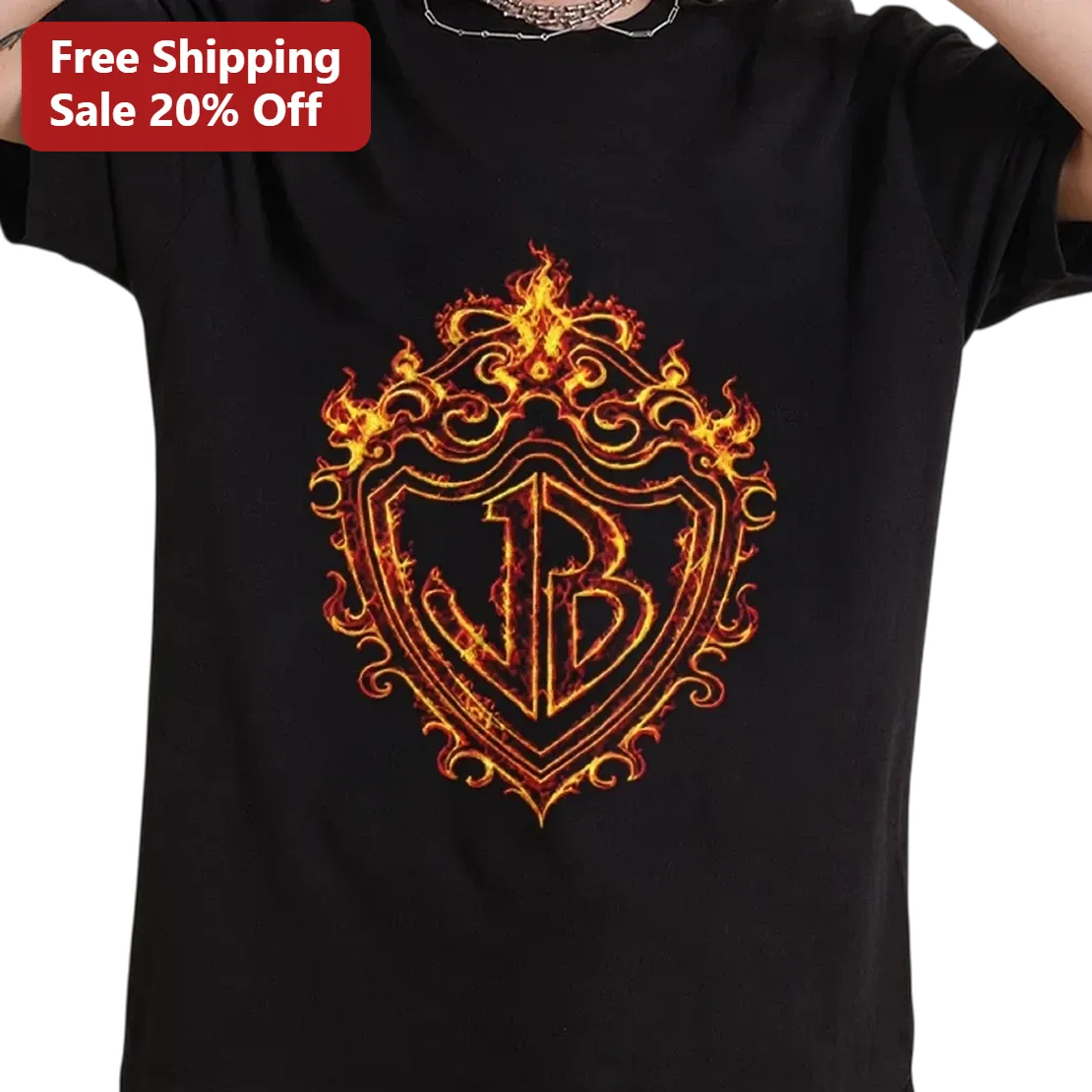 Jonas Brothers Tee Flaming Shield Logo Custom Name Personalized Concert Gift for Fans