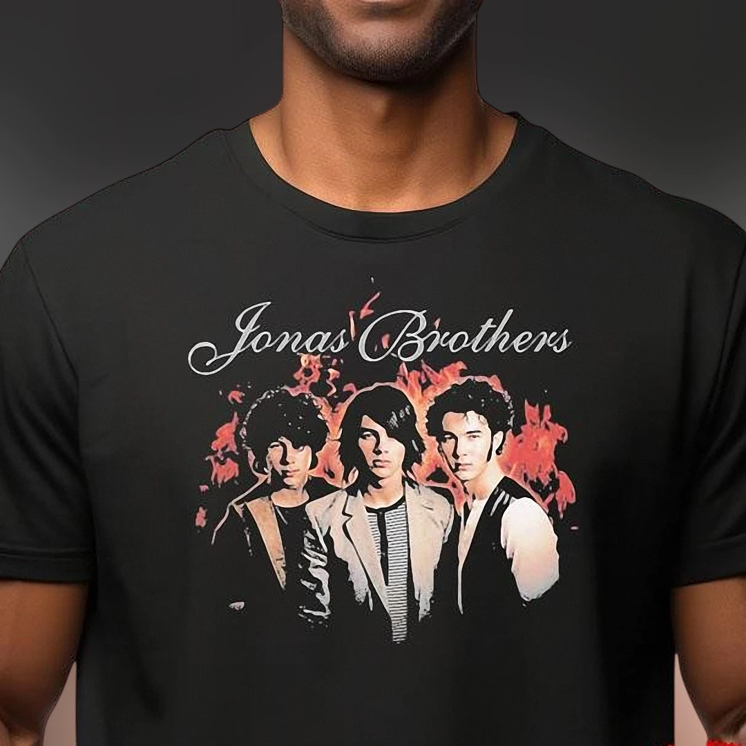 Jonas Brothers Tee Vintage Burnin Up Flames Concert Band Graphic T-Shirt