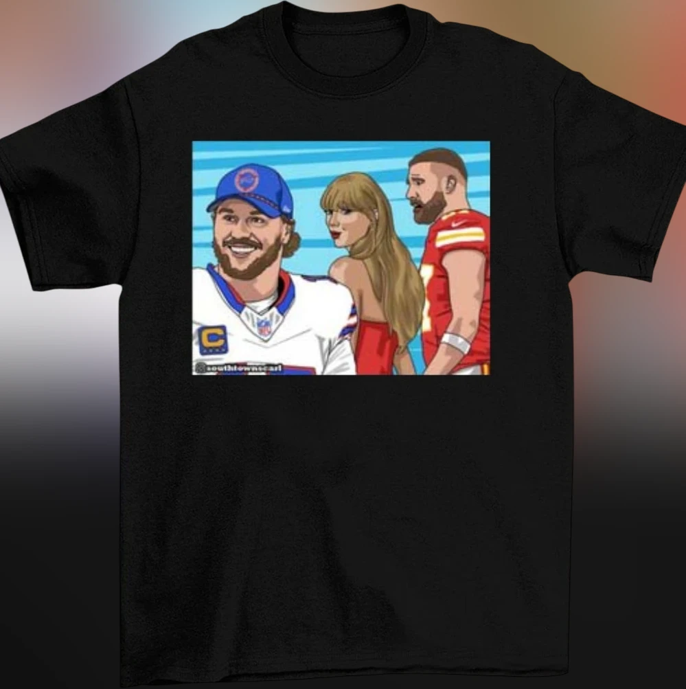 Josh Allen Taylor Swift Travis Kelce Distracted Boyfriend Meme Tee, Funny NFL Pop Culture Football Fan Graphic T-Shirt