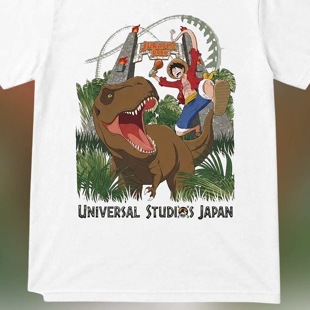 Jurassic Park Universal Studios Japan Tee Monkey D Luffy One Piece Dinosaur Anime Graphic T-Shirt