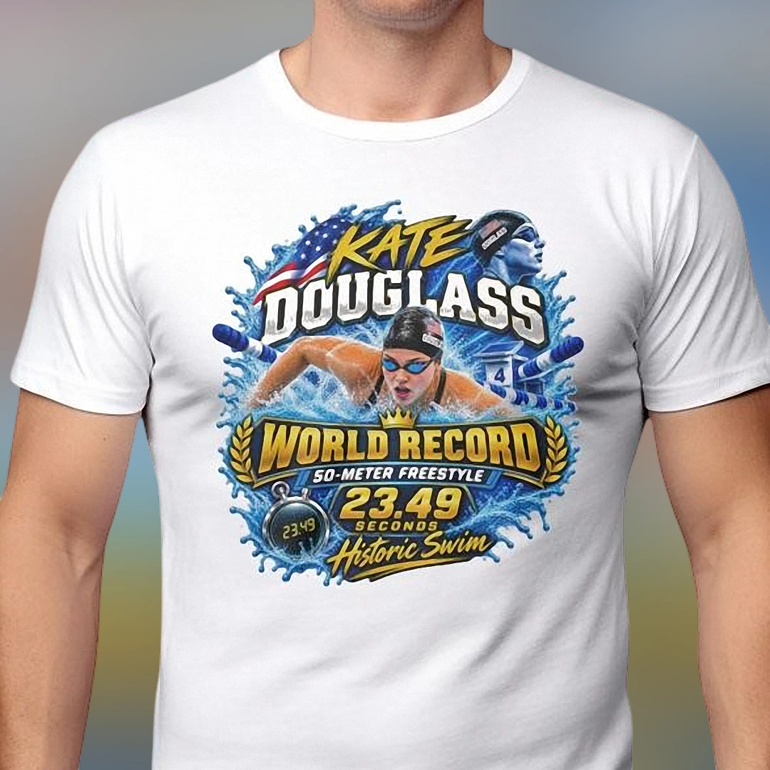 Kate Douglass World Record 50m Freestyle Tee Historic 23.49 Swim USA Swimming Fan Gift