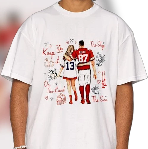 Keep It On The Land The Sky The Sea Tee, Cute Football Couple Graphic T-Shirt, Game Day Sports Romance Fan Gift
