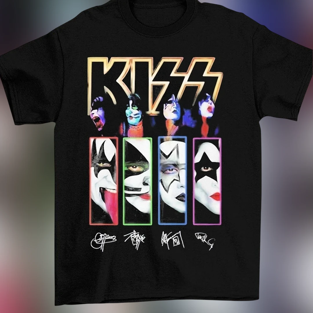KISS Tee Vintage 70s Rock Band Graphic Shirt with Signatures for Men and Women