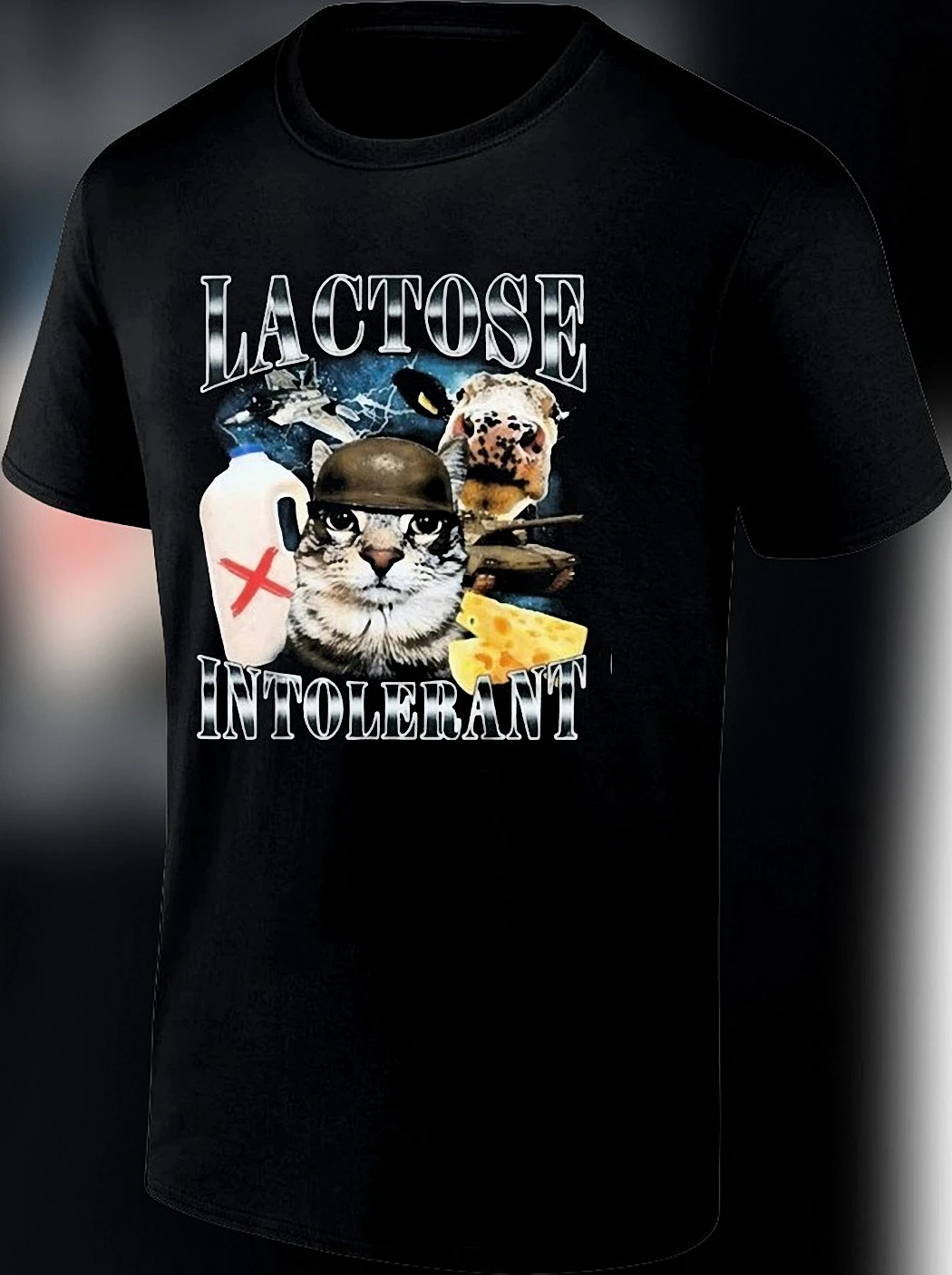 Lactose Intolerant Funny Cat Meme Tee, Sarcastic Dairy Free Humor Graphic Shirt Gag Gift