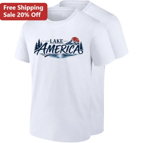 Lake America Tee Patriotic Lake Life Vintage Graphic Shirt Gift for Lake House Owners and Outdoor Lovers