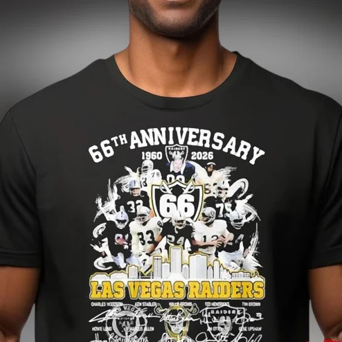 Las Vegas Raiders 66th Anniversary 1960-2026 Legends Signatures Tee, Football Fan Gift