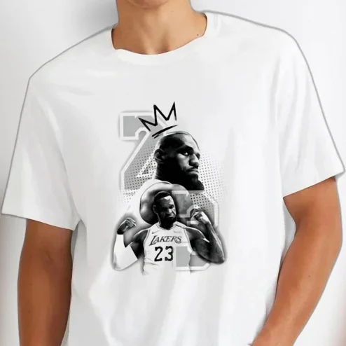 LeBron James Graphic Tee King Crown Basketball Player Portrait Shirt Fan Gift