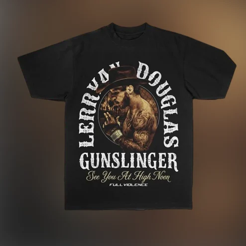 Leroy Douglas Gunslinger See You At High Noon Tee, Retro Western Cowboy Outlaw Vintage Graphic Shirt