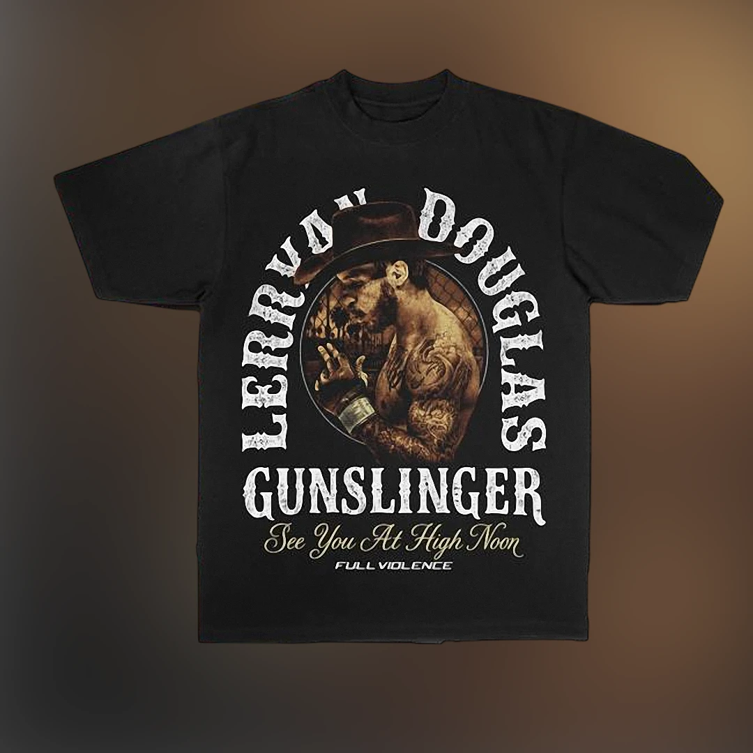 Leroy Douglas Gunslinger See You At High Noon Tee, Retro Western Cowboy Outlaw Vintage Graphic Shirt