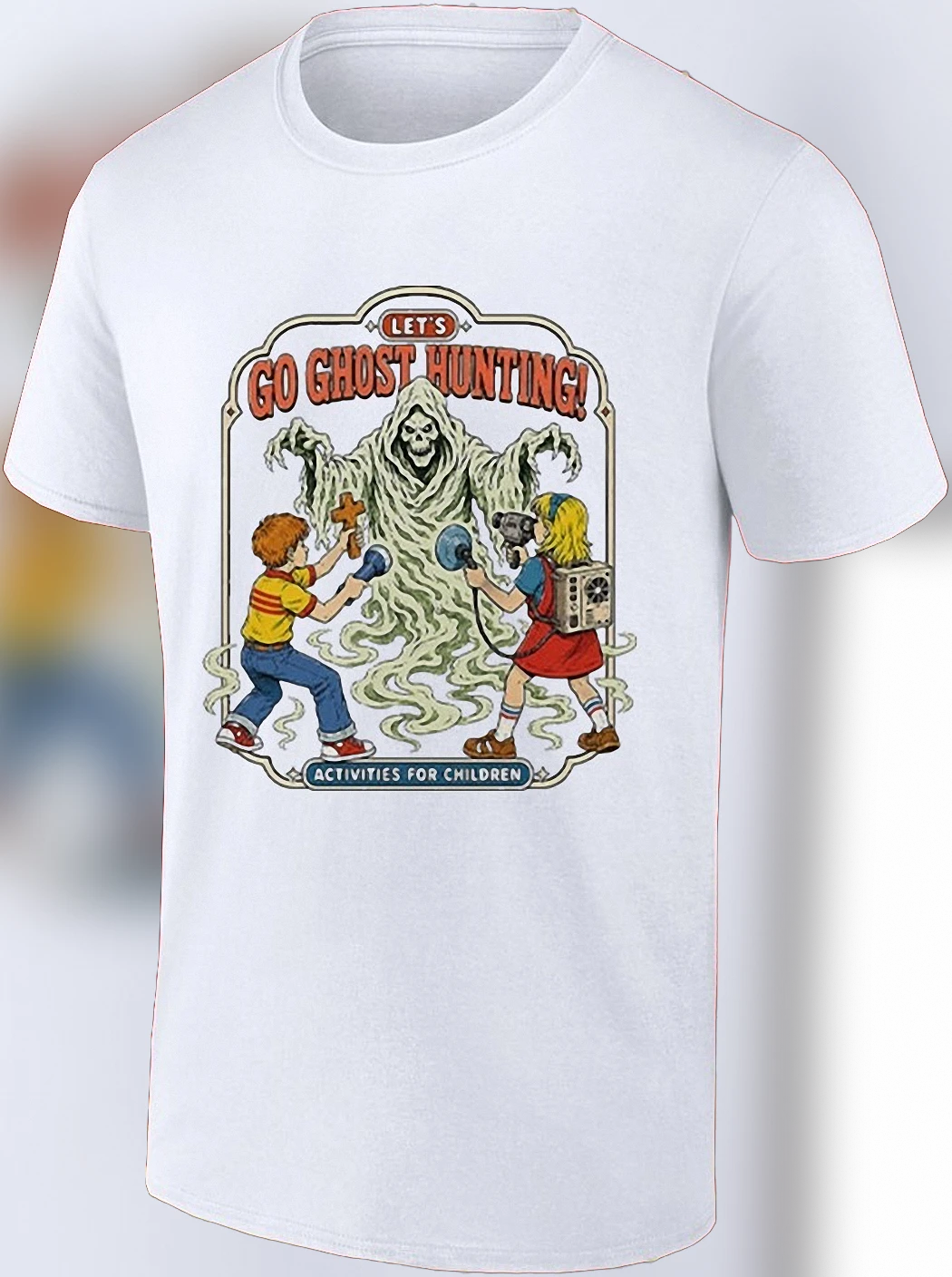 Let's Go Ghost Hunting Activities For Children Retro Graphic Tee, Vintage Spooky Halloween Shirt