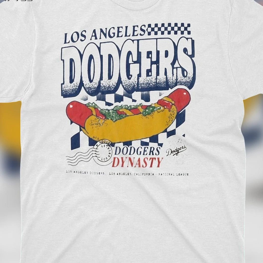 Los Angeles Dodgers Dynasty Tee Vintage Baseball Hot Dog Graphic Shirt for LA Fans