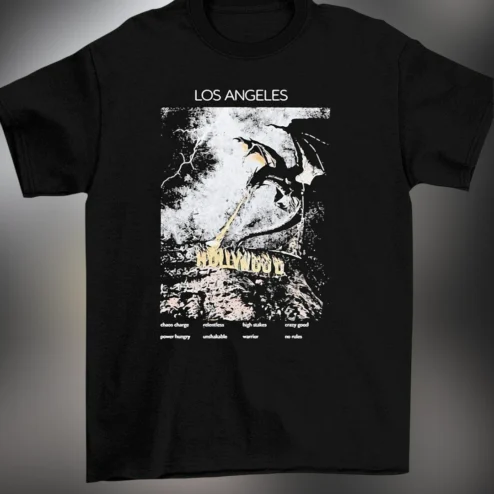 Los Angeles Hollywood Dragon Graphic Tee, Edgy Dark Fantasy Urban Streetwear T-Shirt