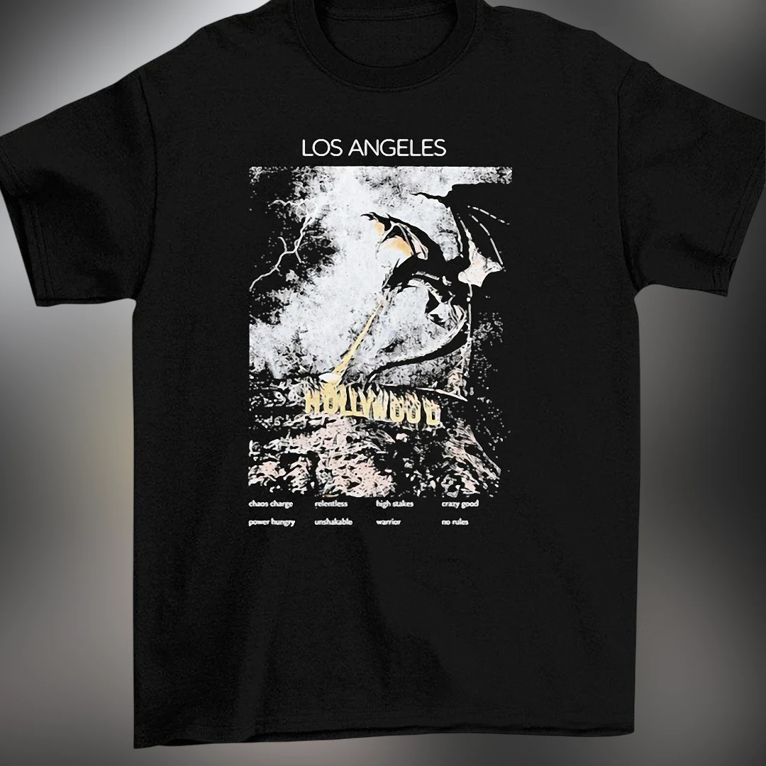 Los Angeles Hollywood Dragon Graphic Tee, Edgy Dark Fantasy Urban Streetwear T-Shirt