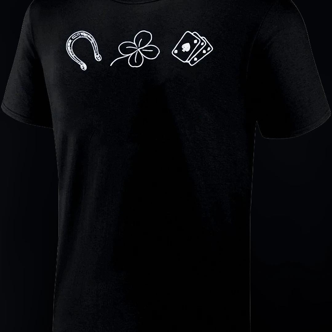 Lucky Horseshoe Clover Playing Cards Tee, Minimalist Good Luck Charm Graphic Shirt