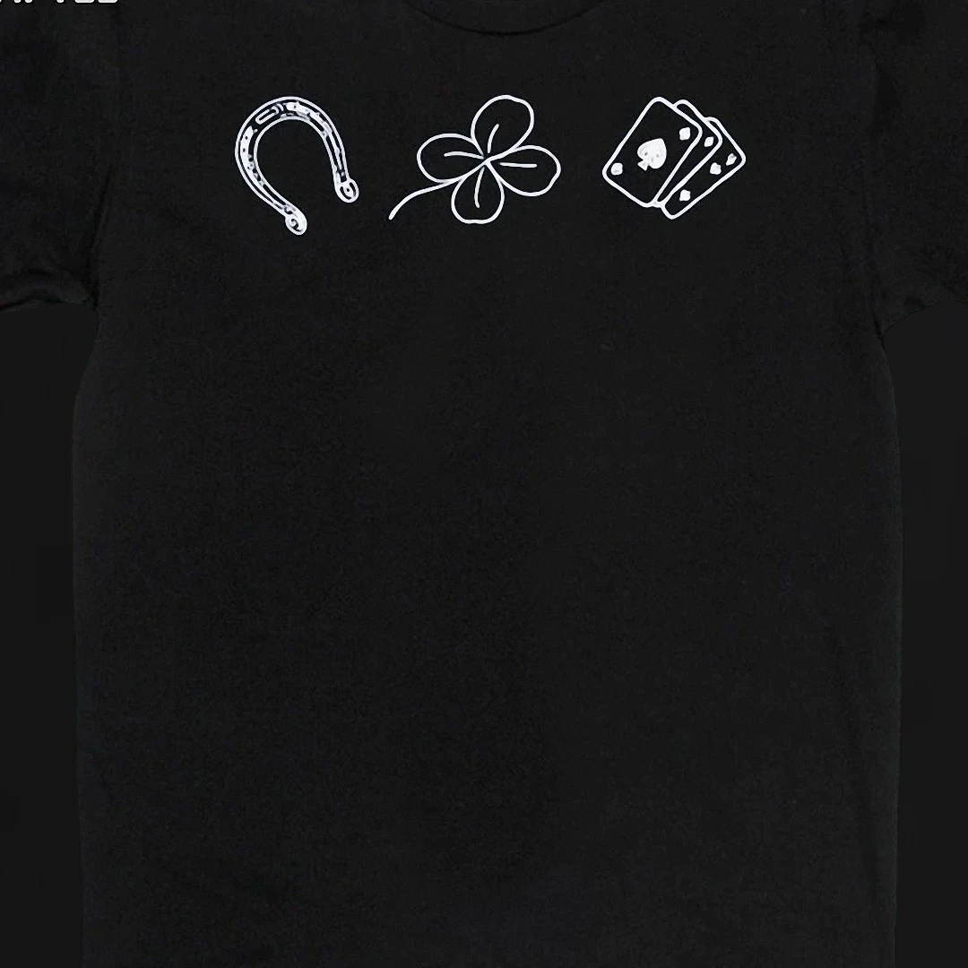 Lucky Symbols Graphic Tee, Minimalist Horseshoe Clover Playing Cards Good Luck Charm Unisex Shirt