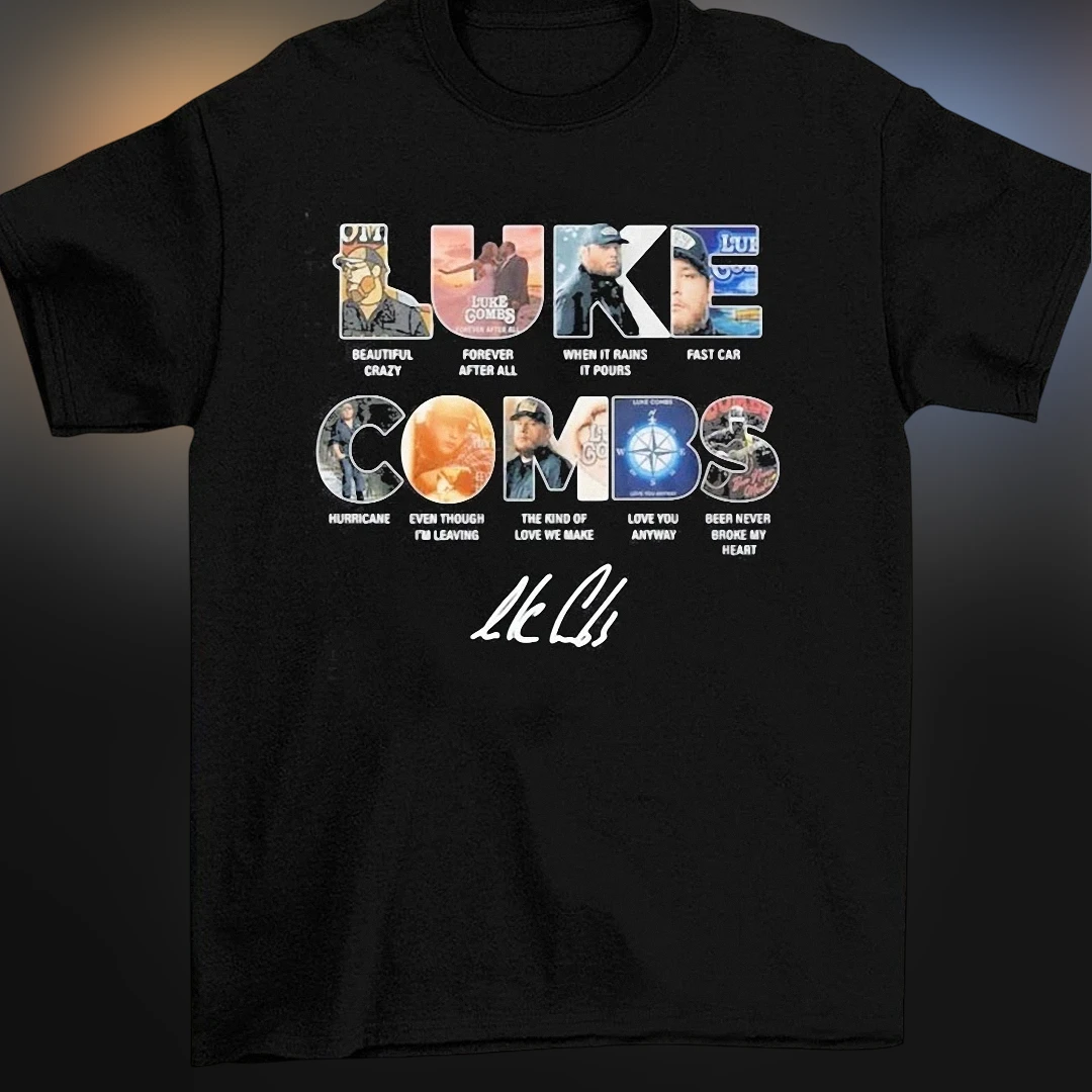Luke Combs Beautiful Crazy Songs Collage Tee, Signature Country Music Tour Merch Shirt for Fans