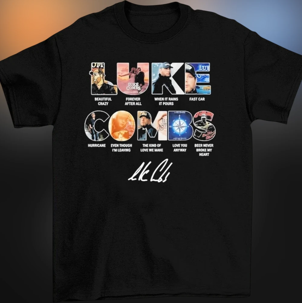 Luke Combs Country Music Song Collage Tee With Signature, Beautiful Crazy Concert T-Shirt