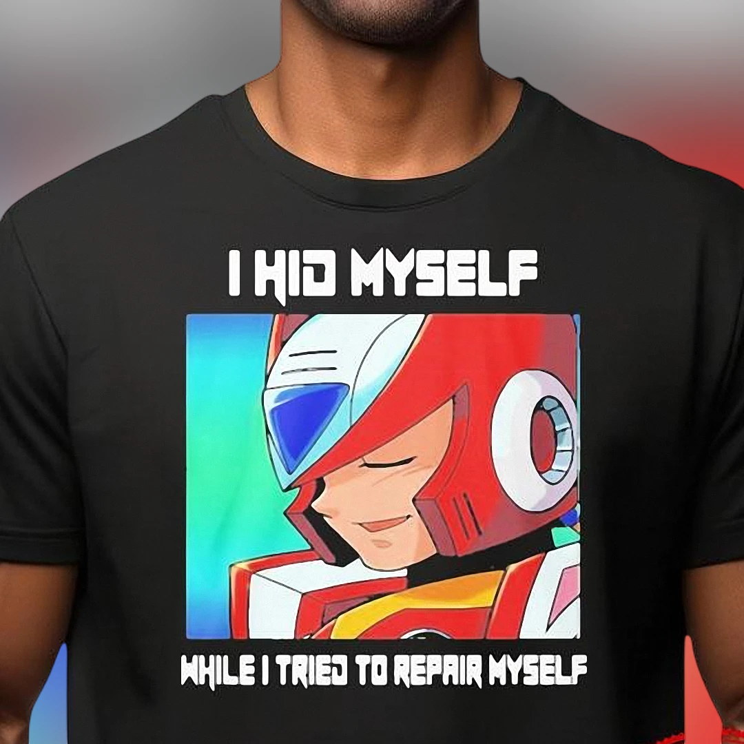 Mega Man Zero I Hid Myself While I Tried to Repair Myself Graphic Tee, Retro Anime Gaming Shirt for Fans