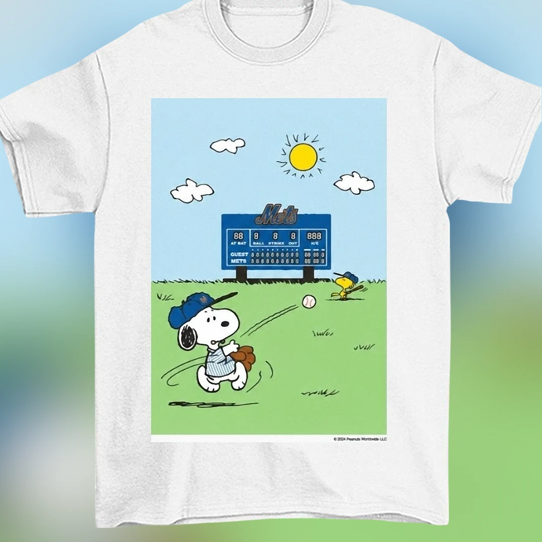 Mets Snoopy Baseball Tee, New York Peanuts Graphic T-Shirt for Fans