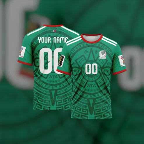Mexico World Cup 2026 Custom Soccer Jersey Personalized Name and Number Green Aztec Pattern