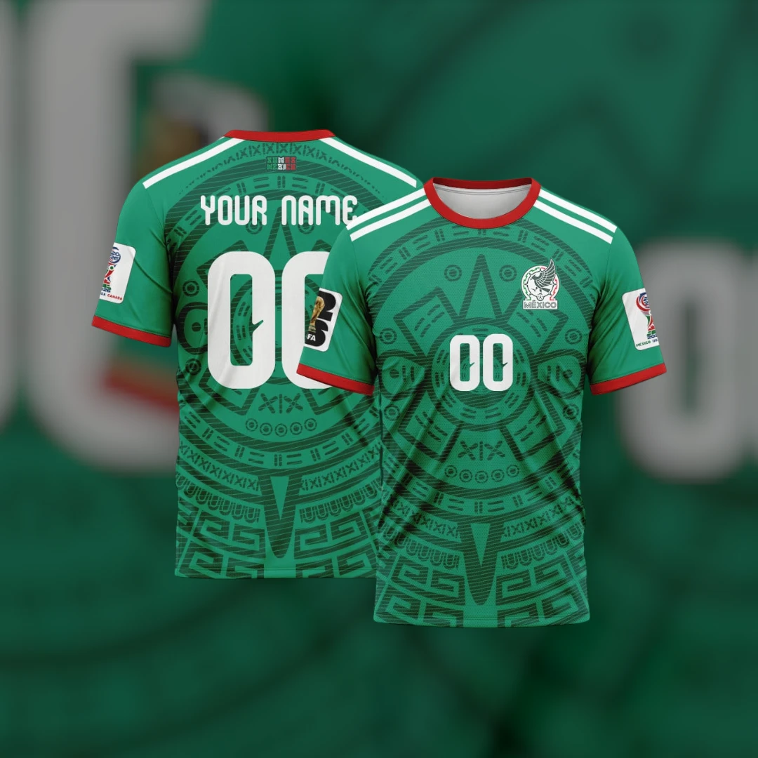 Mexico World Cup 2026 Custom Soccer Jersey Personalized Name and Number Green Aztec Pattern