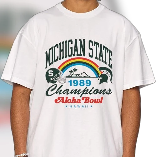 Michigan State 1989 Aloha Bowl Champions Vintage Tee, MSU Spartans Retro Football Graphic T-Shirt