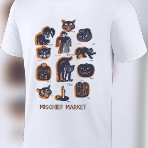 Mischief Market Vintage Halloween Graphic Tee Retro Black Cat and Pumpkin Spooky Season Shirt