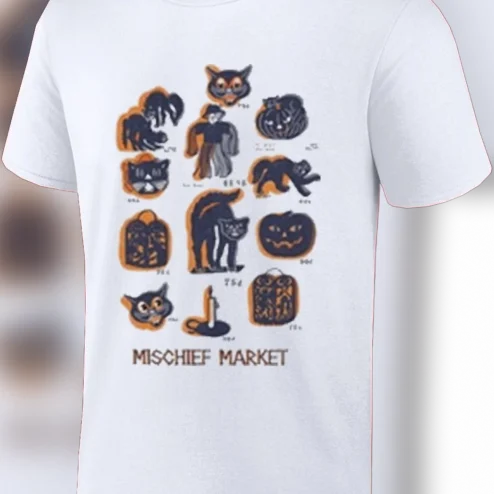 Mischief Market Vintage Halloween Graphic Tee, Retro Spooky Black Cat and Pumpkin T-Shirt