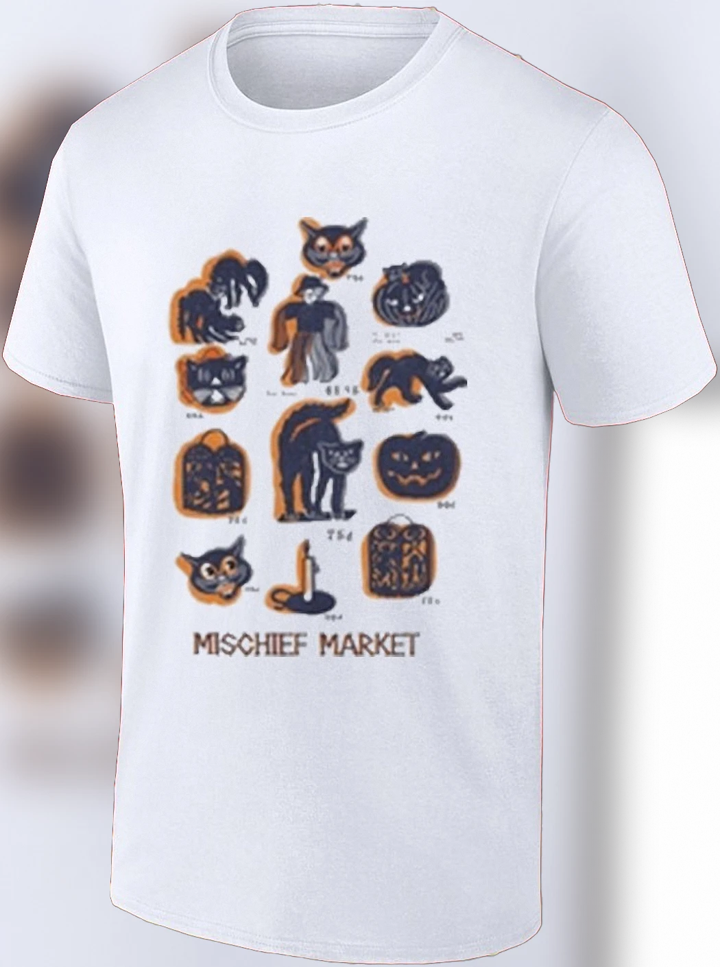Mischief Market Vintage Halloween Graphic Tee, Retro Spooky Black Cat and Pumpkin T-Shirt