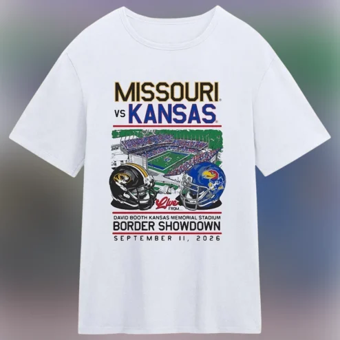 Missouri vs Kansas 2026 Tee, Border Showdown College Football Graphic T-Shirt, David Booth Kansas Memorial Stadium Game Day Fan Apparel