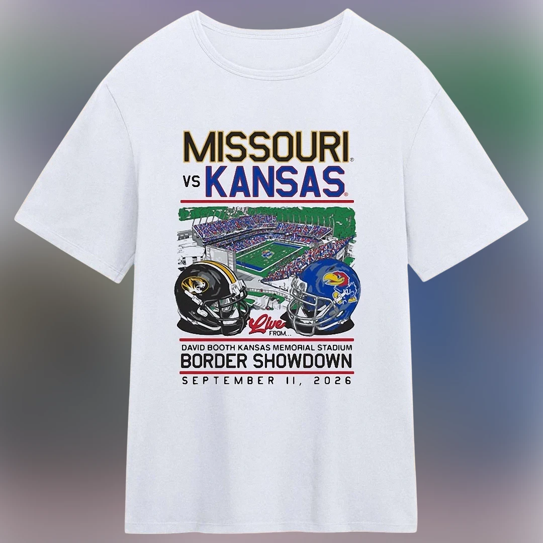 Missouri vs Kansas 2026 Tee, Border Showdown College Football Graphic T-Shirt, David Booth Kansas Memorial Stadium Game Day Fan Apparel