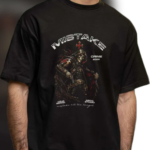 Mistake Crime 2026 Skull Graphic Tee Gothic Streetwear Edgy Templar Warrior T-Shirt
