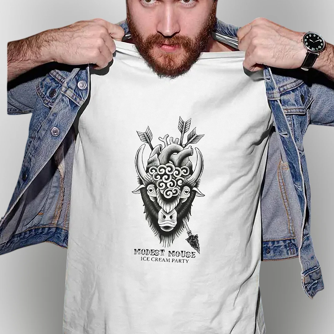 Modest Mouse Ice Cream Party Tee Bison Tattoo Indie Rock Graphic Shirt