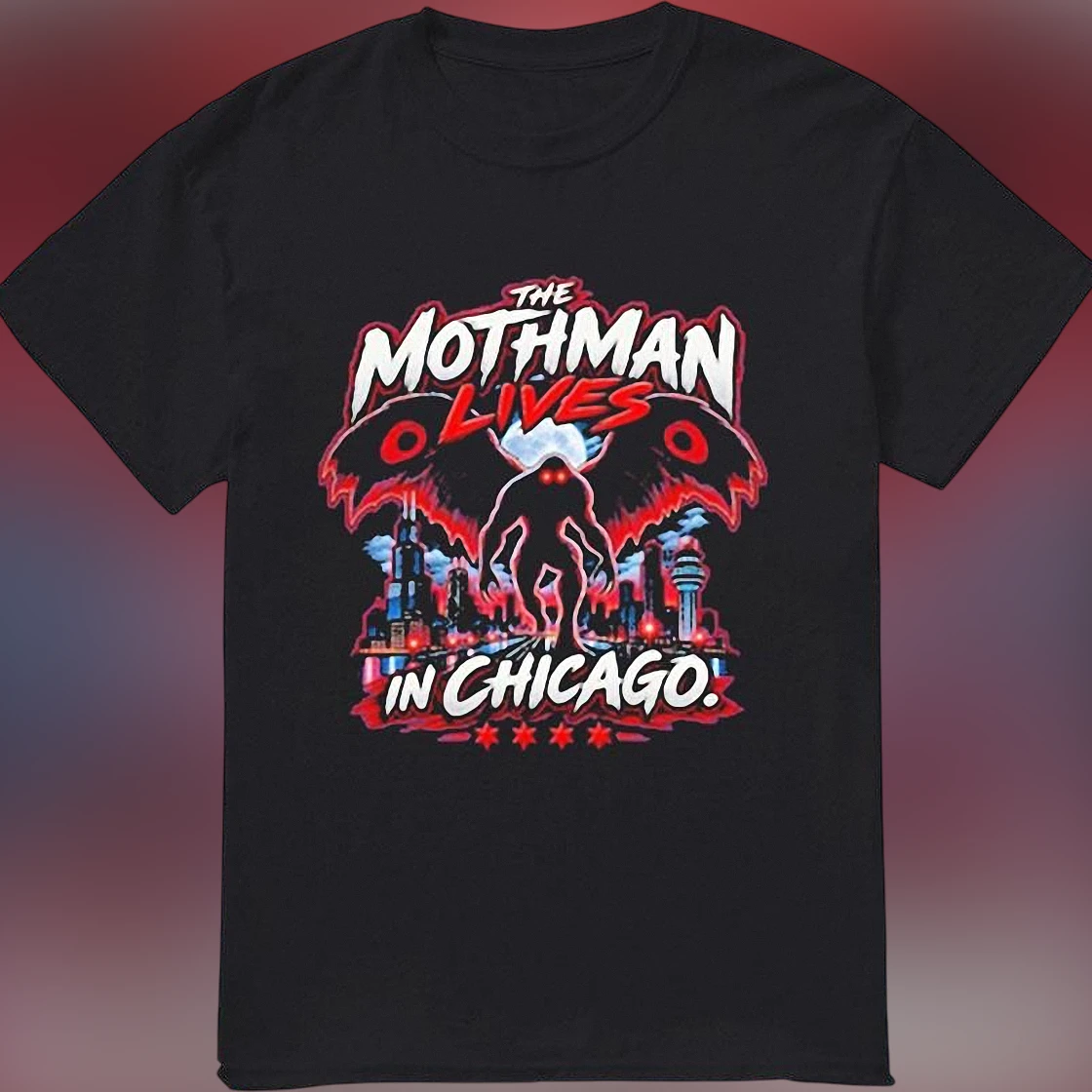 Mothman Lives In Chicago Tee Retro Cryptid Urban Legend Graphic T-Shirt Gift