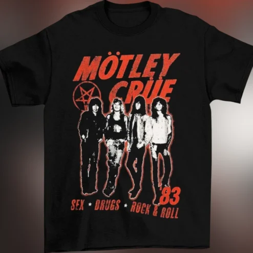 Mötley Crüe Sex Drugs Rock Roll 83 Vintage Band Tee, Heavy Metal Graphic T-Shirt
