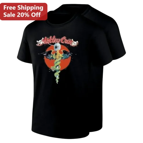 Mötley Crüe Tee Vintage 80s Serpent Dagger Graphic Heavy Metal Band Shirt Gift for Rock Fans