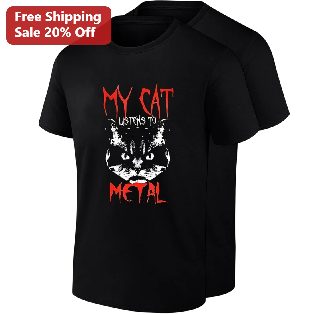 My Cat Listens to Metal Tee, Funny Heavy Metal Cat Shirt for Rock Music Lovers, Metalhead Cat Mom Gift